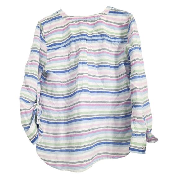 Talbots Striped Long Sleeve Linen Top Womens Petite Large PL - Picture 2 of 4
